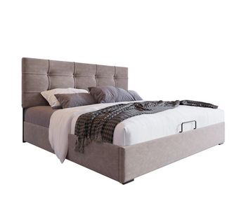 Cama tapizada 140x200cm - cabecero ajustable, cama con somier de lamas y marco de metal, terciopelo, estructura moderna con almacenamiento - gris claro