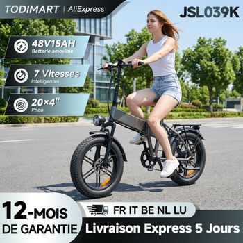 Bicicleta eléctrica TODIMART plegable para adultos, batería de 48V 15Ah, Fatbike, autonomía de 45 km, carga de 6.5 horas, suspensión hidráulica delantera, 7 velocidades, frenos de disco mecánicos,