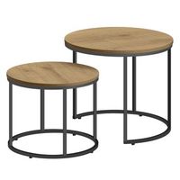 mesa de centro redonda 2 piezas - patas de roblenegro