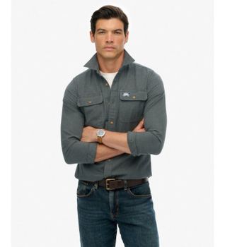 Superdry para hombre. M4010723A Camisa Flannel Work verde grisáceos (XXL), Casual, Algodón, Manga larga