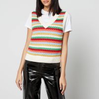 kitri winona striped crocheted cotton-blend vest - xs