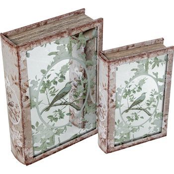 Set 2 Cajas Libro Natural Y Verde