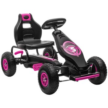 HOMCOM Coche de Pedales para Niños de 5-12 Años con Asiento Ajustable Neumáticos Inflables Amortiguador Carga 50kg Negro y Rosa