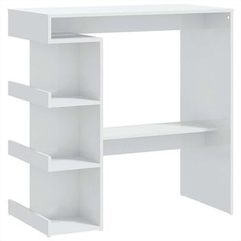Mesa Bar | Mesa De Bistró Con Estante Aglomerado Blanco Brillo 100x50x101,5 Cm