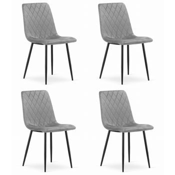 Set De 4 Silla De Comedor Terciopelo Valora Turín Asiento De Terciopelo Gris Claro