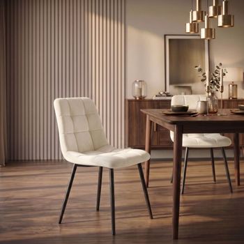 Set de 2 sillas con patas de metal y asiento en terciopelo crema