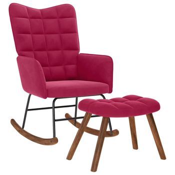 Mecedora Con Taburete De Terciopelo Rojo Vino Vidaxl