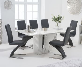 Alicia 180cm White Marble Dining Table with Hampstead Z Dining Chairs - Grey, 4 Chairs
