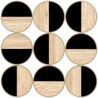homcom cuadro decorativo de pared geometrico adorno moderno 3d de 60x60 cm con espejo de plastico negro y madera natural