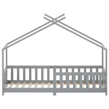 Cama Infantil Cabina 90x200cm De Madera Maciza Con Protección Contra Caídas Y Somier De Láminas Gris