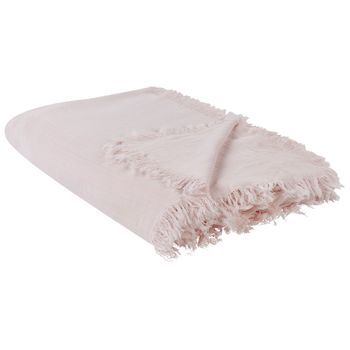 Colcha Ropa De Cama Decorativa Con Flecos Algodón Rosa 200 X 220 Cm Halpola