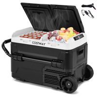 costway 40l refrigerador de coche de 12v de zona dual congelador frigorifico portatil de compresor -20r20r nevera para camping viaje negro