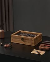 caja para relojes con 10 compartimentos de madera maciza marron