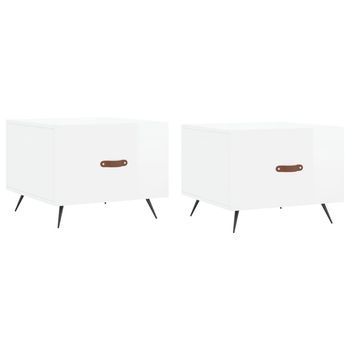 2 Uds Mesas De Centro - Mesas Bajas - Mesas De Café Madera Ingeniería Blanco Brillo 50x50x40cm