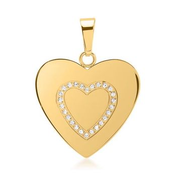 Colgante corazón acero inoxidable chapado en oro con 26 piedras