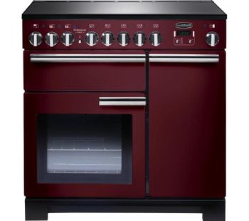RANGEMASTER Professional Deluxe 90 Electric Induction Range Cooker - Cranberry & Chrome, Cranberry