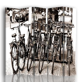 Legendarte - Biombo Bicicletas En Blanco Y Negro - Separador De Ambientes Para Interiores Cm. 180x170 (5 Paneles)