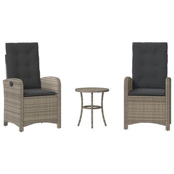 Sillas Y Mesita De Jardín Con Cojines 3 Piezas | Mueble De Jardín Ratán Pe Gris