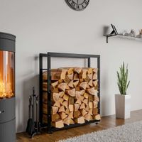 soporte para troncos de madera en metal negro