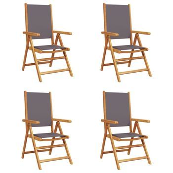 Pack 4 Uds Sillas De Jardín | Silla De Exterior | Sillón Reclinables Tela Madera Maciza Antracita