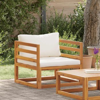 Silla De Jardín | Silla De Exterior | Sillón Y Cojines Color Crema Madera Maciza De Acacia