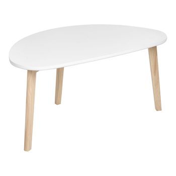 Mesa De Centro Patas De Madera De Pino Tablero De Mdf Estilo Escandinavo Blanco Pequeña Fly