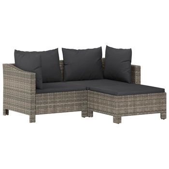 Set De Muebles De Jardín 3 Pzas Y Cojines Ratán Sintético Gris Cfw356552