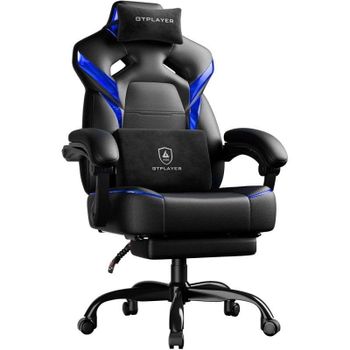 Gtplayer Silla Gaming Con Reposapies Y Soporte Lumbar, Ajustable, Giratoria, 200 Kg - Azul