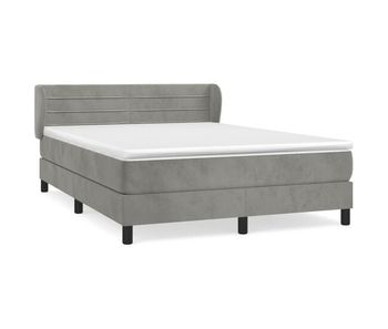 Cama box spring con colchón terciopelo gris claro 140x200 cm rayas horizontales