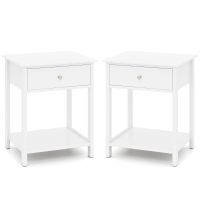 costway juego de 2 mesitas de noche de madera con cajon y estante abierto estilo medio siglo multifuncional para salon dormitorio estudio blanco