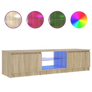 Mueble Tv | Mueble De Salón | Armario Tv Con Luces Led Roble Ahumado 140x40x35,5 Cm