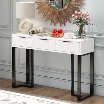 Mesa Consola - Mueble Para Salón Y Pasillo - Mdf - Blanco Y Negro (120x36x80cm)