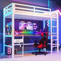 cama altillo 90 x 200 cm estructura hierro con tira led rgb escritorio puertos usbtype-c 2 enchufes panel perforado sin colchon blanco