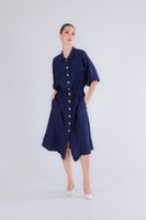 vestido con cintura elastica y abotonadura en la parte delantera navy l