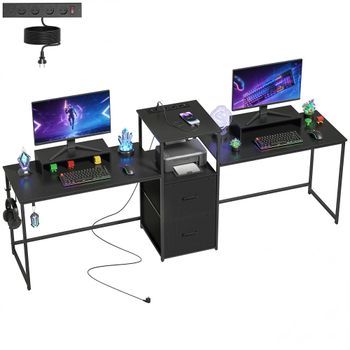 Mesa Gaming Doble De 244 Cm En Tablero De Madera Y Acero – Negro