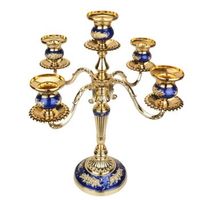 elegante candelabro de aleacion de zinc de 5 brazos - centro de mesa romantico para cenas a la luz de las velas gold blue