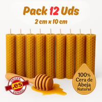 vadeincienso - lote de 12 velas de cera de abeja espanola original hechas a mano 2x10 cm para meditacion y relajacion