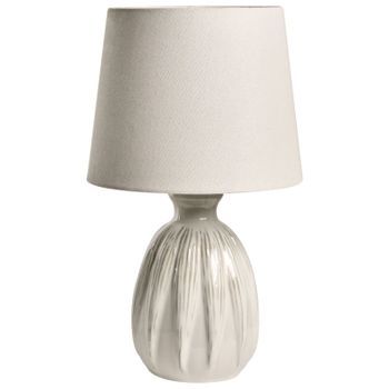 Lámpara De Mesa Escandinava De Estilo Moderno Base De Cerámica Pantalla De Lino En Forma De Tambor Beige Claro Aguan