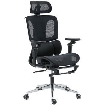 HOMCOM Silla de Oficina Ergonómica con Reposabrazos 6D, Apoyacabezas y Profundidad de Asiento Ajustables, 67 x 71 x 133 cm, Negro