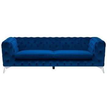 Sofá De 3 Plazas De Terciopelo Azul Marino Estilo Chesterfield Con Respaldo Bajo Sotra