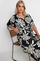 yours vestido negro cruzado de flores mujer curvy y tallas grandes yours