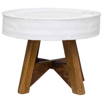 Mesa De Centro，mesa Auxiliar，mesa De Café De Madera Maciza Reciclada Blanco 60x45 Cm