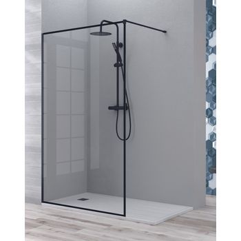 Mampara De Ducha Fijo Walk In Reborde Negro | Vidrio Templado 8mm Antical | 195cm Altura | Negro | 70-120cm | 70 Cm (1 Fijo) - Negro Mate - Reborde Negro