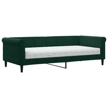 Sofá Cama Con Colchón Terciopelo Verde Oscuro 90x200 Cm Vidaxl