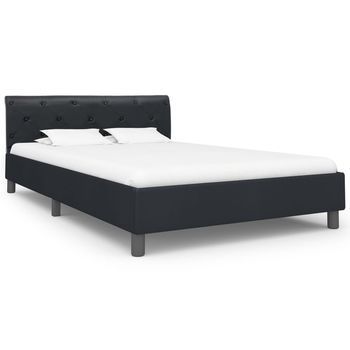 Cama Matrimonial | Cama Doble | Estructura De Cama De Cuero Sintético Negro 120x200 Cm Cfw93689