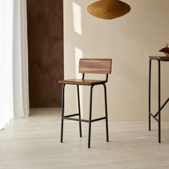 Silla de bar de palisandro macizo y metal