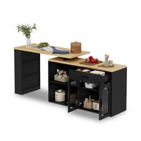 isla de cocina negra y aparador de cocina con almacenaje mesa giratoria 360 136x50x78cm madera mdf negro
