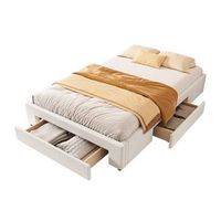 cama 140 x 200 cm con 3 cajones - sin cabecero - tela de lino - somier incluido - beige