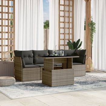 Juego De Sofás Jardín Con Cojines 5 Uds | Conjunto Mueble Jardin Mesa Y Sillas Ratán Sintético Gris Cfw16227
