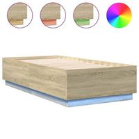 cama individual  cama para adultos  estructura cama con luces led madera roble sonoma 90x190 cm